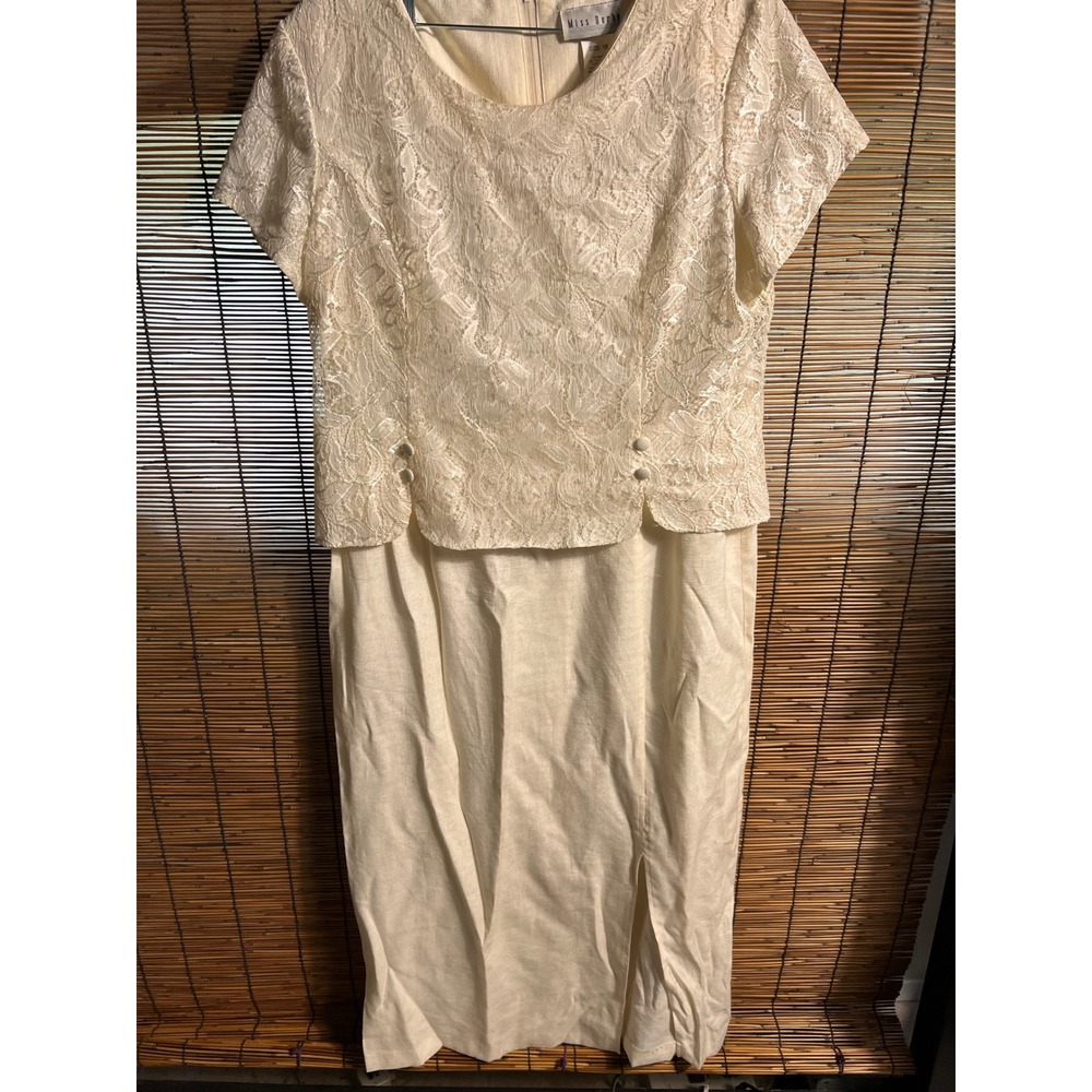 Miss Dorby 90s Cream Lace Overlay Midi Dress Short Sleeve Sz 16 Cream
